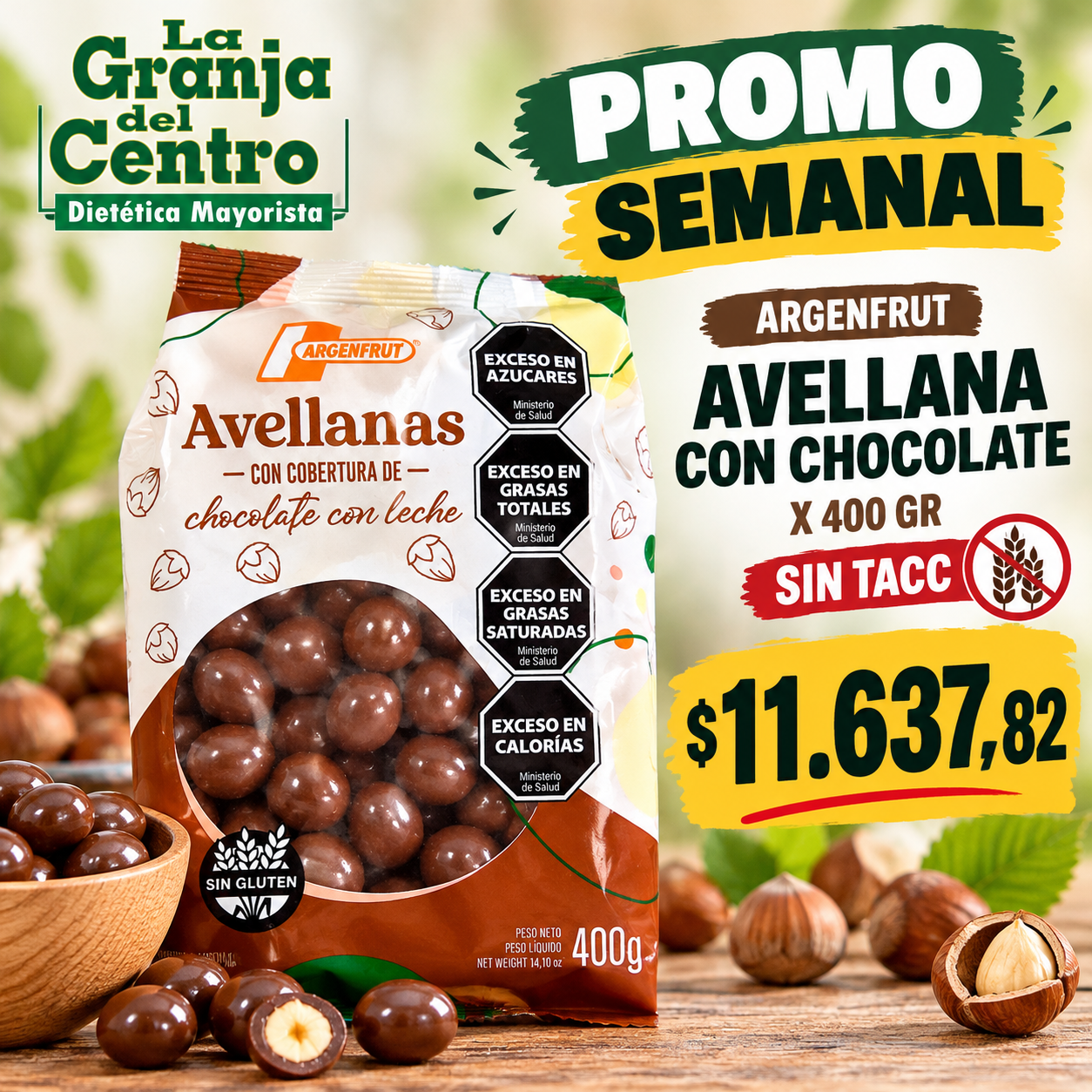 Ofertas y Promociones ARGENFRUT - AVELLANAS CON CHOCOLATE X 400 GR SIN TACC promo semanal